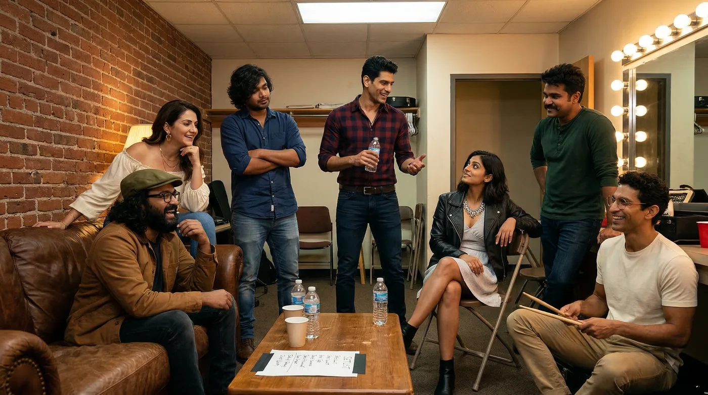 The Lesser Mortals backstage, laughing and relaxed